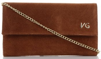 Firmowe Kopertówki Skórzane Vittoria Gotti Eleganckie Listonoszki na łańcuszku Made in Italy Brązowa