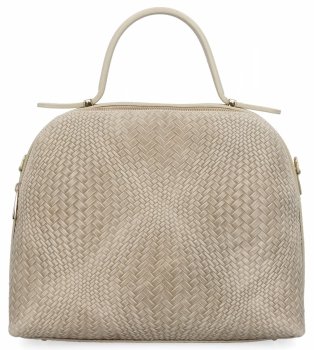 Elegancka Torebka Skórzana Włoski Kuferek 2 Komory 5273 Beżowa