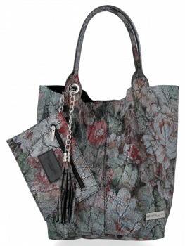 Modna Torebka Skórzana Shopper Bag w kwiaty firmy Vittoria Gotti Czarna