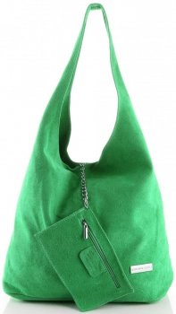 Oryginalne Torby Skórzane XL VITTORIA GOTTI Shopper Bag z Etui Smocza Zieleń