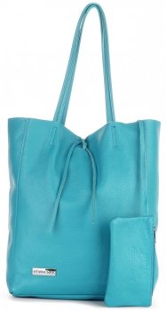 Torebki Skórzane VITTORIA GOTTI Modny Shopperbag z Etui Turkusowa