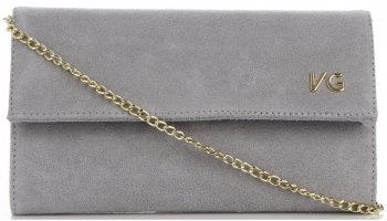 Firmowe Kopertówki Skórzane Vittoria Gotti Eleganckie Listonoszki na łańcuszku Made in Italy Jasno Szara