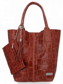 Modne Torebki Skórzane Shopper Bag XL z Etui firmy Vittoria Gotti Brązowa