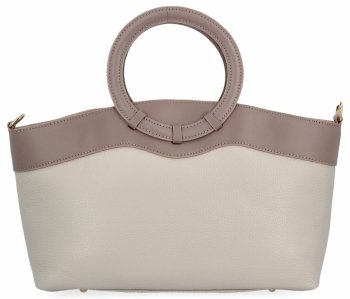 Elegancka Torebka Skórzana Włoski Kuferek BO-0110 Beżowa/Ciemny Beż