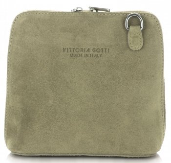 Małe Torebki Skórzane Listonoszki Vittoria Gotti wykonane w całości z Zamszu Naturalnego Khaki