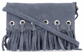 Vittoria Gotti Made in Italy Rewelacyjna Listonoszka Skórzana w stylu Boho Jasny Jeans