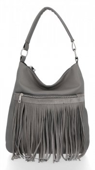 Torebka Damska Shopper w rozmiarze XL Boho Style firmy Roberto Ricci Zamsz Naturalny/Skóra Eko Szara