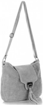 Torebki Listonoszki Skórzane Genuine Leather Jasno Szara