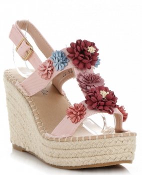 Modne Buty Damskie Koturny z kwiatami marki Lady Glory Pudrowy Róż