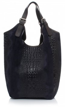 Duża Torba skórzana Shopper XXL Aligator Granatowa