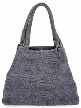 Włoska Torebka Skórzana Shopper Bag w Modne Wzory 5566-S Indygo
