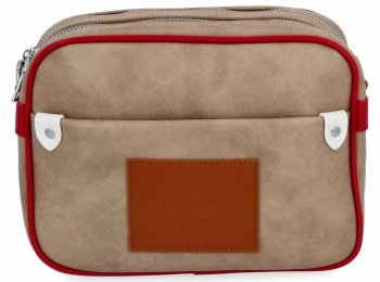 Modna Torebka Damska Listonoszka 2 Komory firmy Herisson 14A138 Ciemno Beżowa/Czerwona