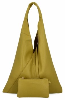 Włoska Torebka Skórzana Shopper Bag z Małą Kosmetyczką 5820S Limonkowa
