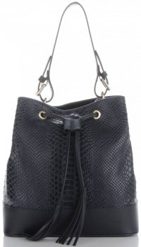 Torebki Skórzane firmy Vittoria Gotti we wzór aligatora Klasyczny Shopper Made in Italy Granatowa