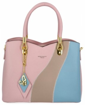 Stylowa Torebka Damska Kuferek 3 Komory firmy Herisson 275A151 Pudrowy Róż/Błękitna