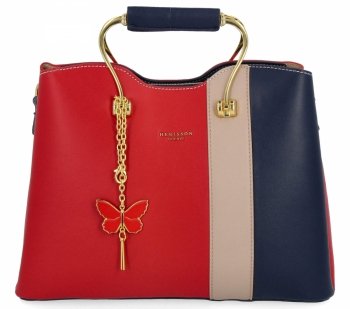 Modna Torebka Damska Kuferek 3 Komory firmy Herisson 27A152 Czerwona/Granatowa