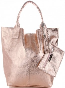 GEANȚĂ DIN PIELE shopper bag Genuine Leather roz 555
