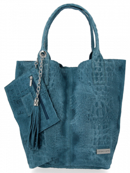 GEANȚĂ DIN PIELE shopper bag Vittoria Gotti albastru marin B23