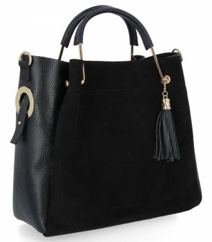 Geantă din piele elegantă, geantă italiană cu trusă de cosmetice 5702 neagră