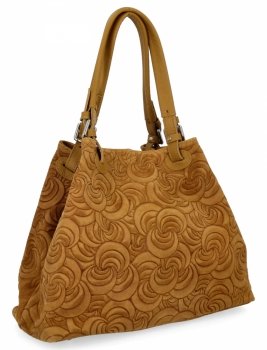 Geantă din piele italiană Shopper Bag cu modele la modă 5566-S muștar