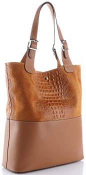 GEANȚĂ DIN PIELE shopper bag Genuine Leather roșcat 216