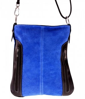 GEANȚĂ DIN PIELE tip poștaș Genuine Leather albastru 444
