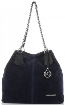 GEANȚĂ DIN PIELE shopper bag Vittoria Gotti bleumarin V3081
