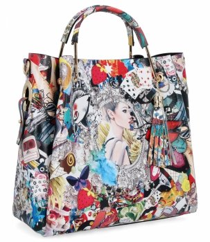 Geantă Italiană din Piele Poșetă la Modă Tip Casetă 5702-1 Multicolor/Albă
