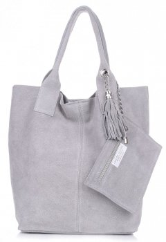 GEANȚĂ DIN PIELE shopper bag Genuine Leather gri deschis 801