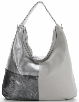 GEANȚĂ DIN PIELE shopper bag Genuine Leather gri deschis 5521