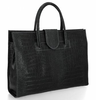 Geantă din Piele Tip Servietă cu Model de Aligator 816 Neagră