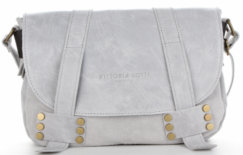 GEANȚĂ DIN PIELE tip poștaș Vittoria Gotti gri deschis V688636