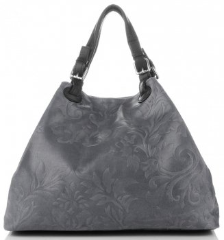 GEANȚĂ DIN PIELE shopper bag Genuine Leather gri 898G