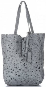 GEANȚĂ DIN PIELE shopper bag Vittoria Gotti gri deschis VL299