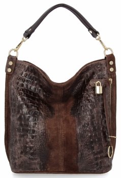 Geantă din piele italiană cu motiv animalier 884 ciocolată