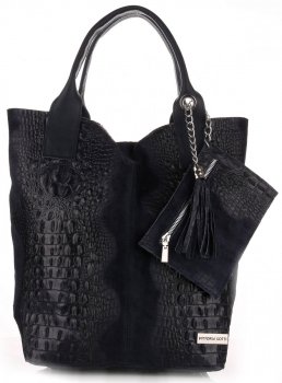 GEANȚĂ DIN PIELE shopper bag Vittoria Gotti bleumarin V877