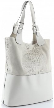 GEANȚĂ DIN PIELE shopper bag Genuine Leather gri deschis 216