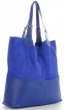 GEANȚĂ DIN PIELE shopper bag Genuine Leather cobalt 605