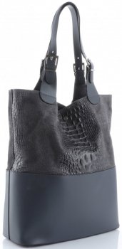 GEANȚĂ DIN PIELE shopper bag Genuine Leather gri 216