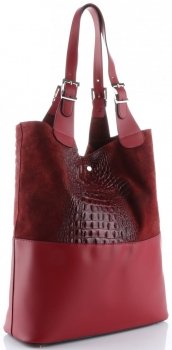 GEANȚĂ DIN PIELE shopper bag Genuine Leather vișiniu 216