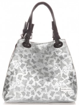 GEANȚĂ DIN PIELE shopper bag Vittoria Gotti argint V2053