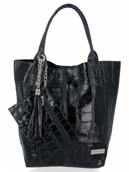 GEANȚĂ DIN PIELE shopper bag Vittoria Gotti bleumarin B15