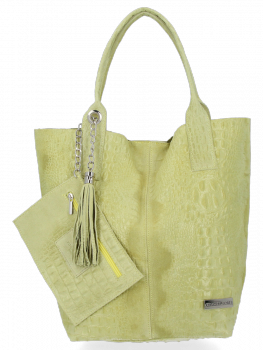GEANȚĂ DIN PIELE shopper bag Vittoria Gotti verde de limetă B23