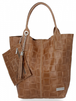 GEANȚĂ DIN PIELE shopper bag Vittoria Gotti maro pământiu B22