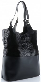 GEANȚĂ DIN PIELE shopper bag Genuine Leather negru 216