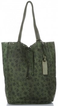GEANȚĂ DIN PIELE shopper bag Vittoria Gotti verde de sticlă VL299