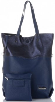 Kožené kabelka shopper bag Vittoria Gotti tmavo modrá V6538