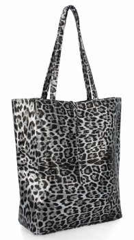 Módna kožená taška shopper s kozmetickou taštičkou 168 strieborná