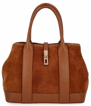 Elegantná kožená kabelka kufrík 653 hnedá