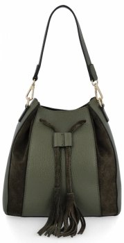 Módna kožená taška v boho štýle 665-Z zelená